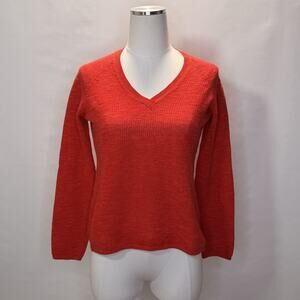 Eileen Fisher Sweater Womens PP/PTP Red V Neck Linen Cotton Pullover Knit Petite